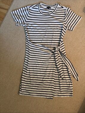Rails Striped Tie-Waist Short Sleeve Dress - White/Navy
